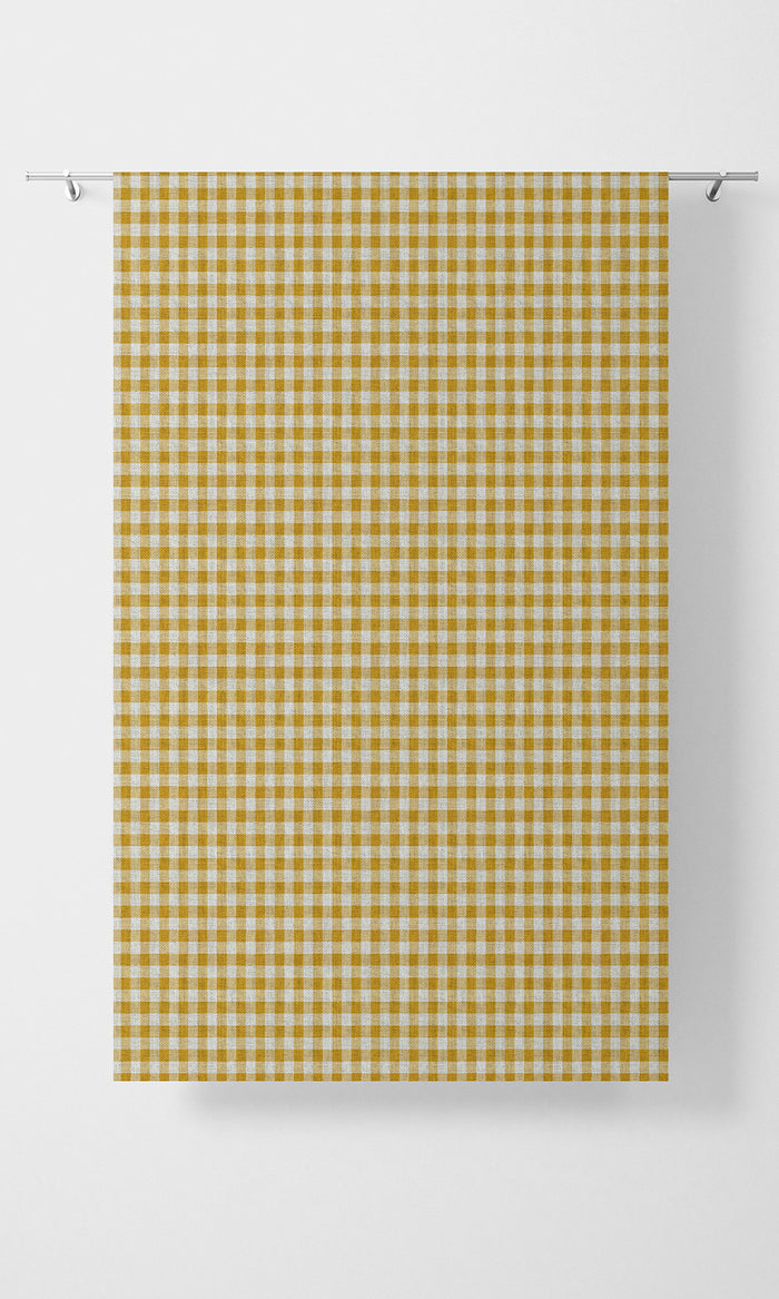 Checked Home Textile Fabric Material By the Metre (Deep Yellow/ White)