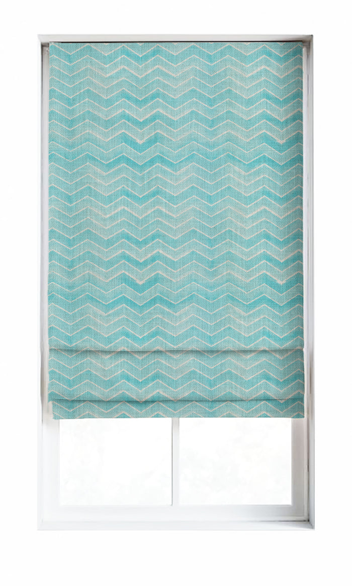 Chevron Print Window Treatments Fabric By the Metre (Eggshell White/ Blue)