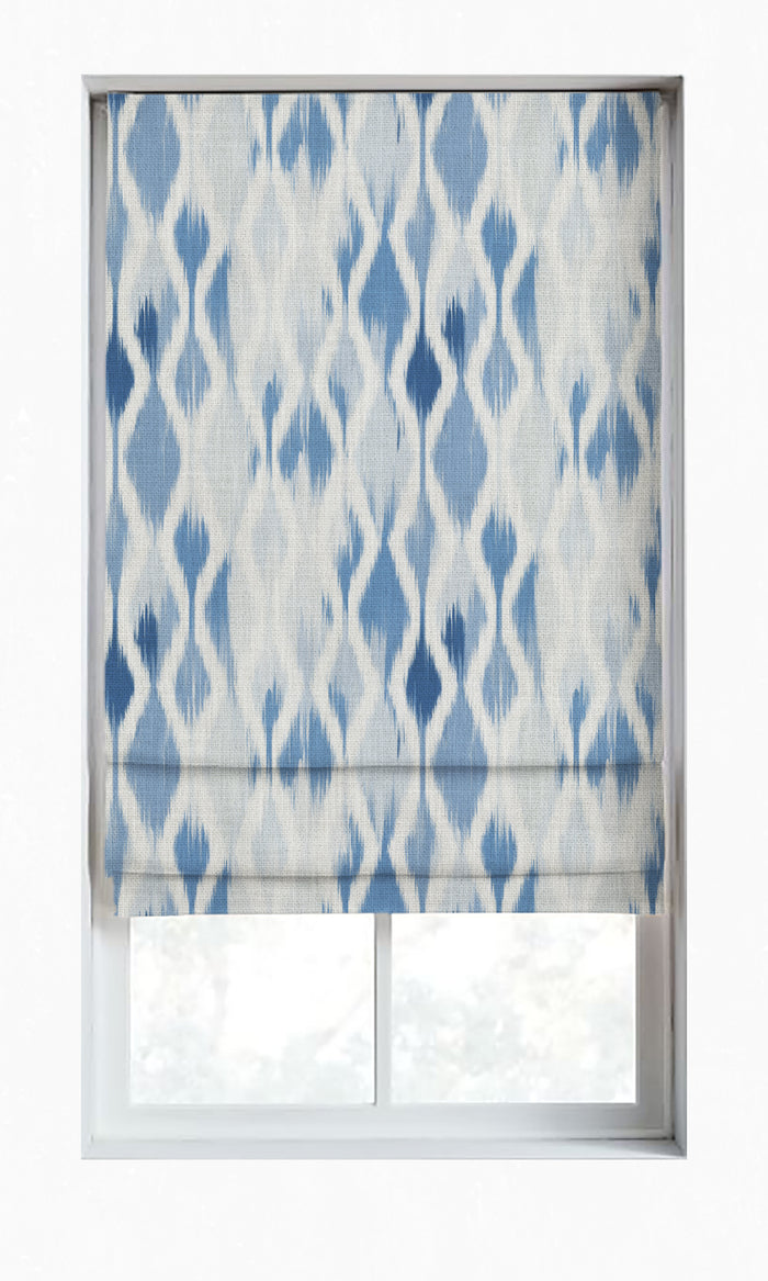 Ikat-Style Drapes for Living, Bedroom, Kitchen, Bathroom (Eggshell White/ Blue)