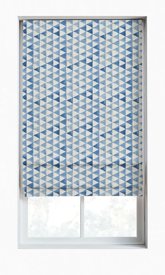 Triagonal Print Window Treatments Fabric By the Metre (Eggshell White/ Blue)
