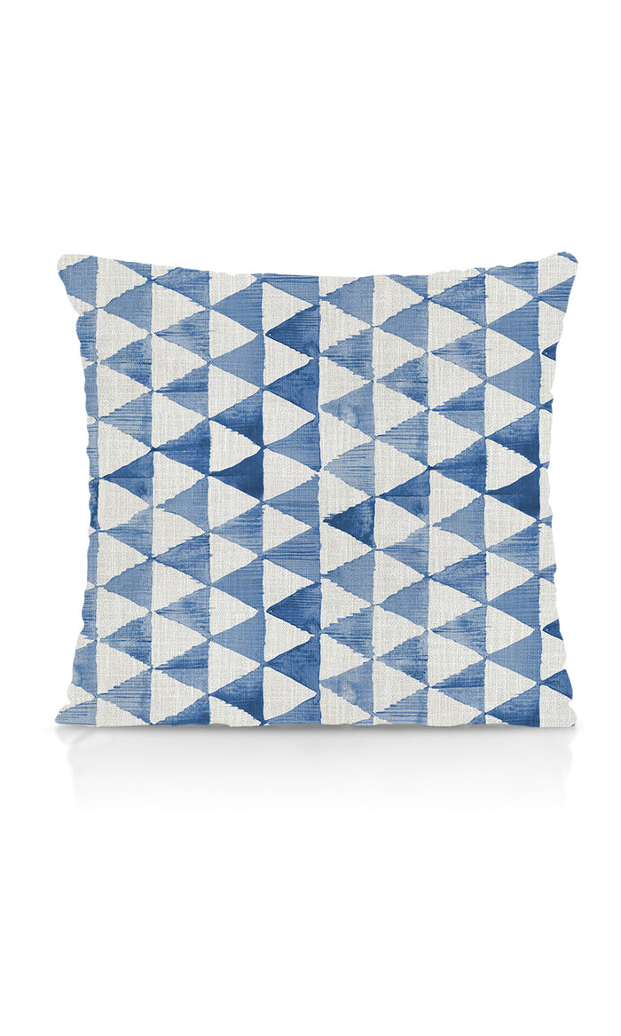 Triagonal Print Pinch Pleat, Rod Pocket, Eyelet Curtains (Eggshell White/ Blue)