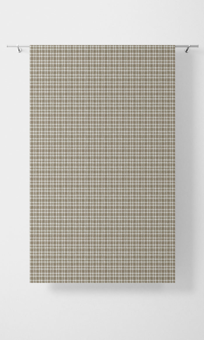 Checkered Pinch Pleat, Rod Pocket, Eyelet Curtains (Cedar Brown/ White)