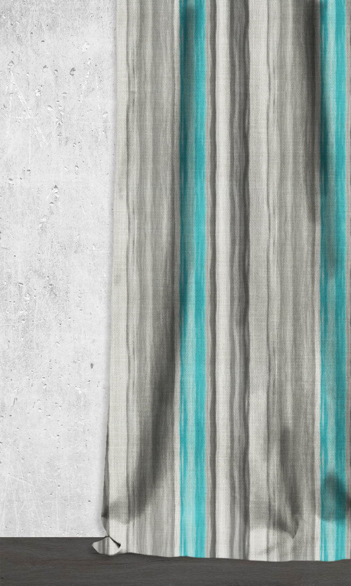 Watercolor Effect Striped Window Treatments Fabric By the Metre (Grey/ Blue)
