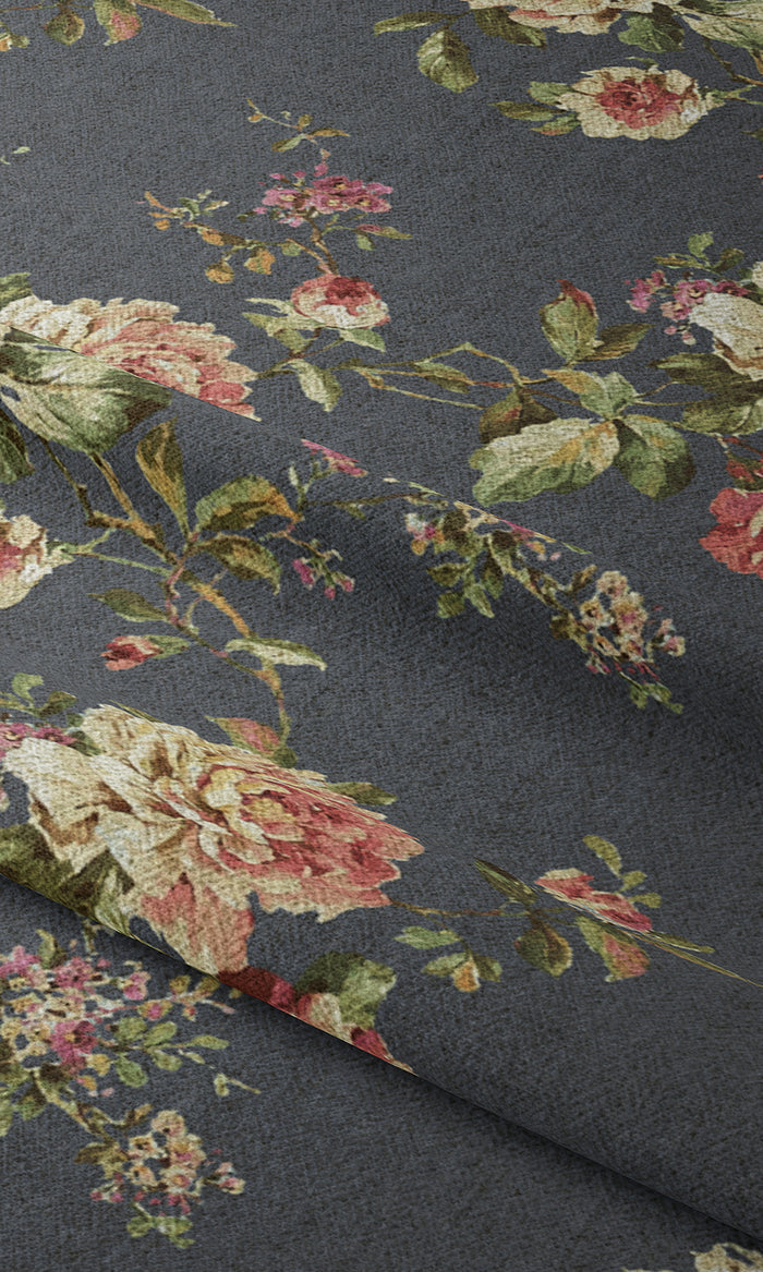 Floral Drapery (Navy Blue-Grey/ Green/ Pink) Extra Long Short Wide
