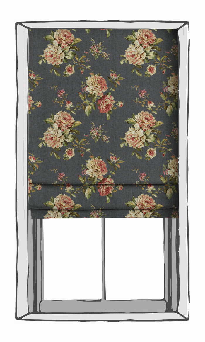 Floral Window Treatments Fabric By the Metre (Navy Blue-Grey/ Green/ Pink)