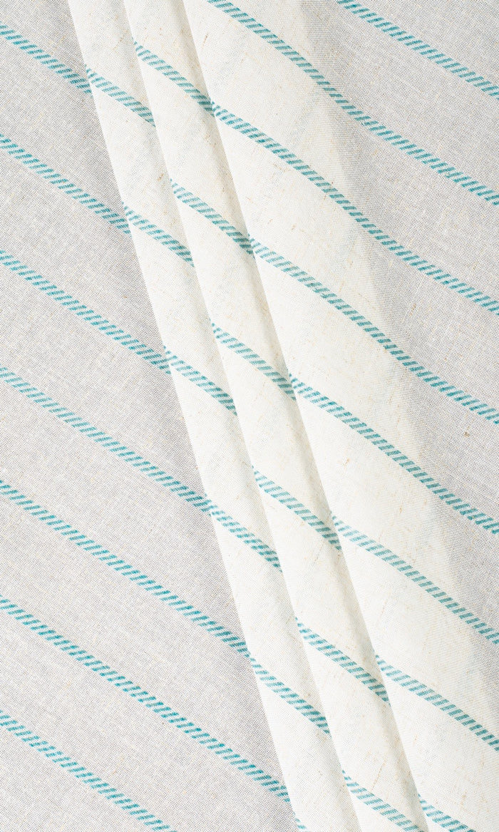 Striped Sheer Home Textile Fabric Material By the Metre (White/ Turquoise Blue)