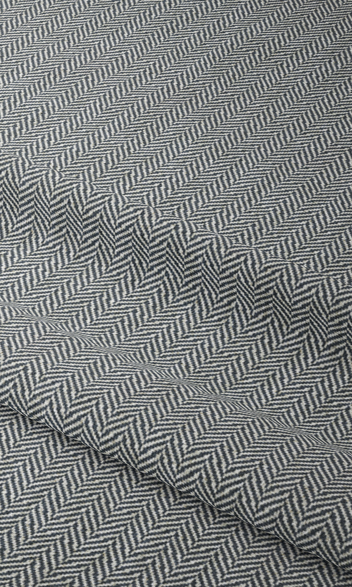 Herringbone Print Window Treatments Fabric By the Metre (Petrol Blue/ White)