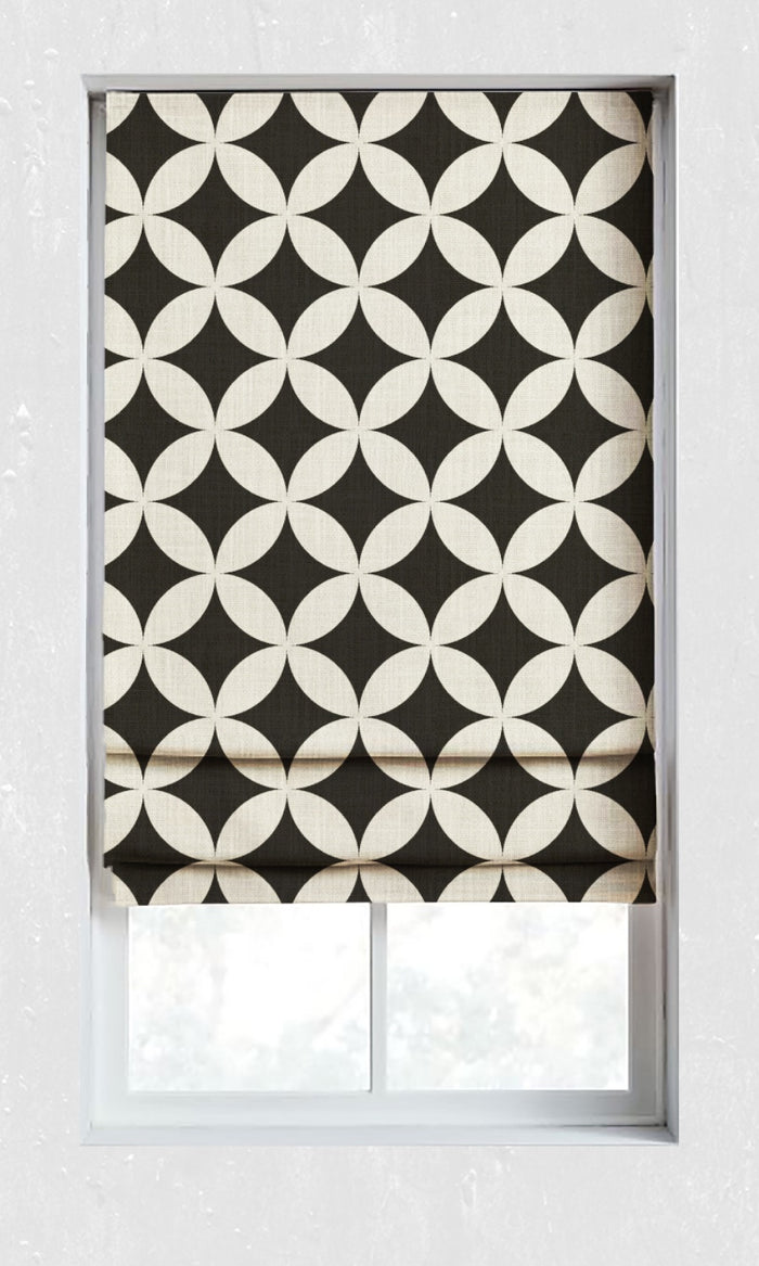 Modern Geo Print Drapes for Living, Bedroom, Kitchen, Bathroom (Black/ Ivory)