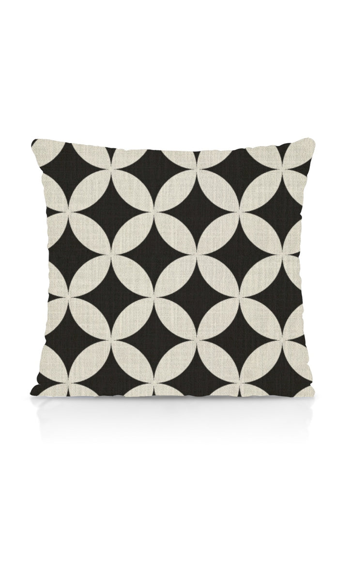 Modern Geo Print Pinch Pleat, Rod Pocket, Eyelet Curtains (Black/ Ivory)