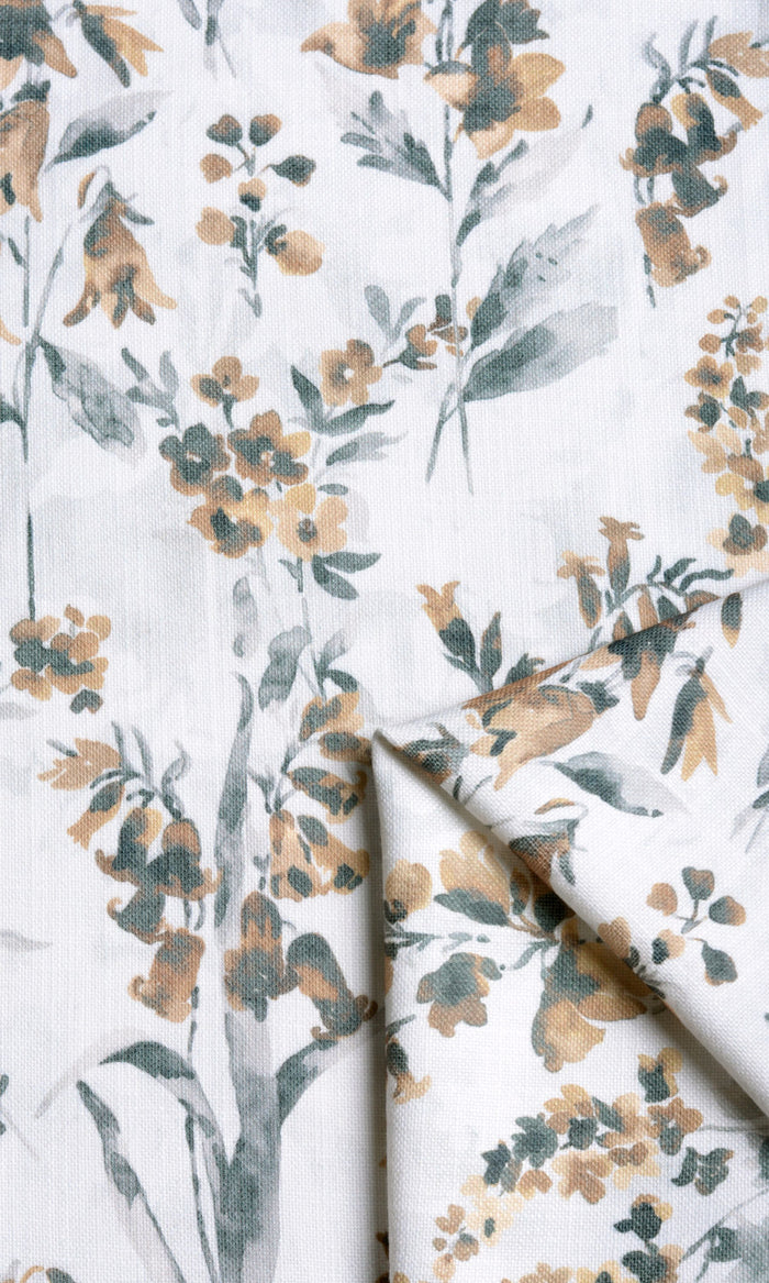 Floral Print Fabric Material By the Metre (Beige/ Brown)