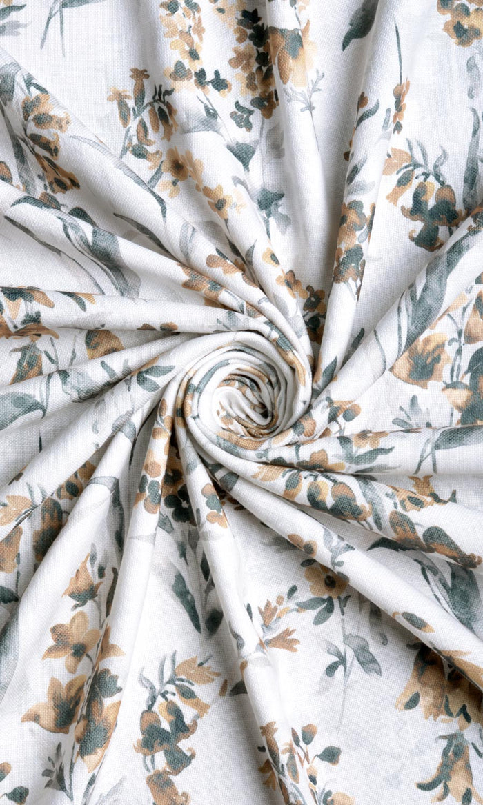 Floral Print Fabric By the Metre for Curtains & Drapes (Beige/ Brown)