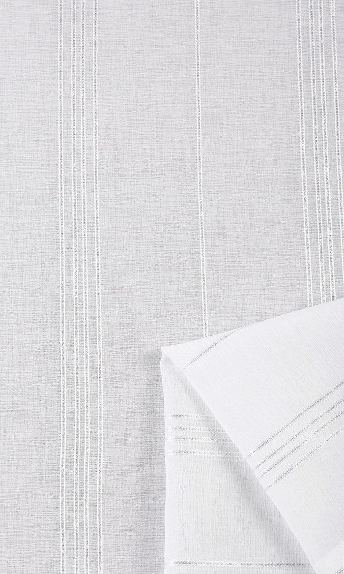 Striped Sheer Fabric Material By the Metre (White)
