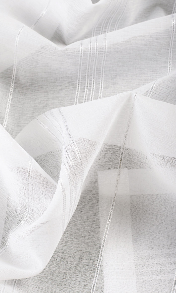 Striped Sheer Fabric By the Metre for Curtains & Drapes (White)