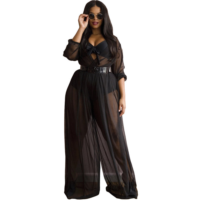 Sheer Mesh Plus Size Jumpsuit – Sexy See-Through Style