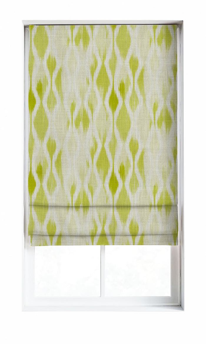 Ikat-Style Curtain Panels for Living, Bedroom, Kitchen, Bathroom (White/ Pear Green)