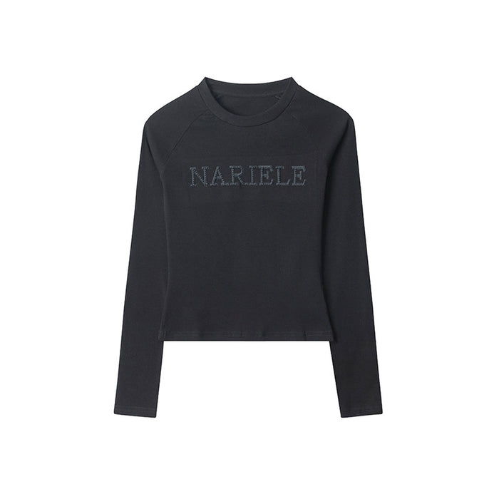 SheRoar Round Neck Letter Embroidery Casual Top
