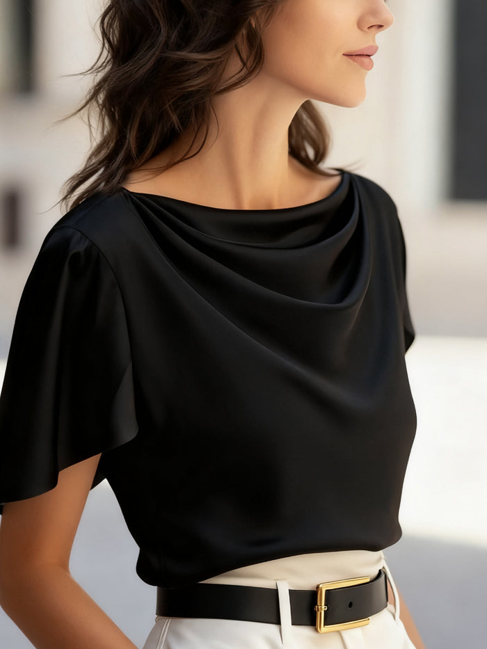 SheRoar Scoop-Neck Draping Short-Sleeve Casual Top