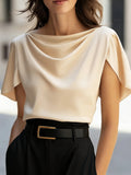 SheRoar Scoop-Neck Draping Short-Sleeve Casual Top