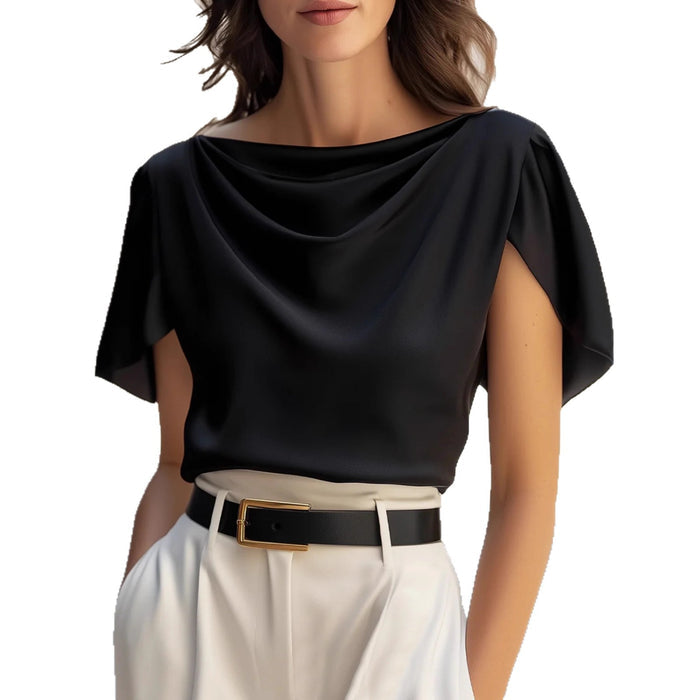 SheRoar Scoop-Neck Draping Short-Sleeve Casual Top