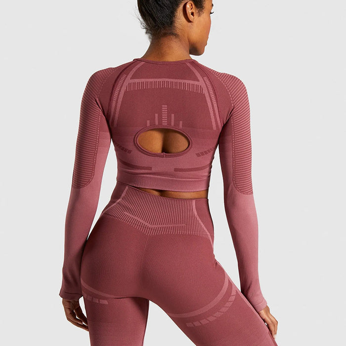 SheRoar Seamless Knitted Long-Sleeve Yoga Tights with Cutout Detail