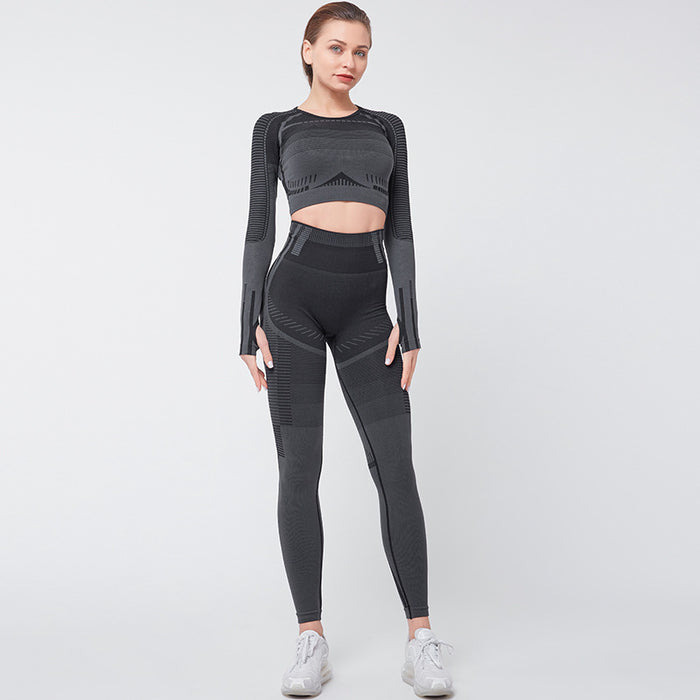 SheRoar Seamless Knitted Long-Sleeve Yoga Tights with Cutout Detail