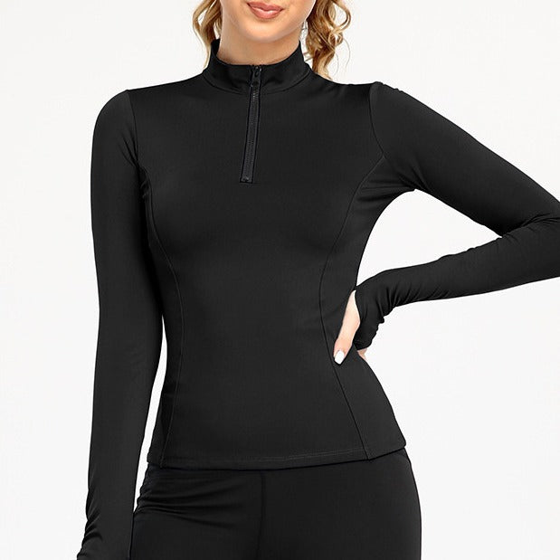 SheRoar Women's Stand Collar Half-Zip Tight Long Sleeve Workout Top