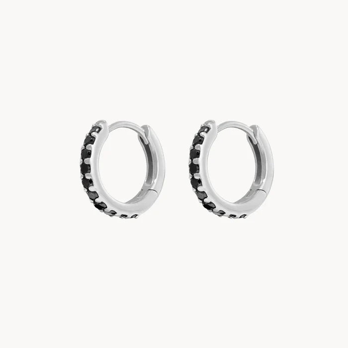 Shine On Black Diamond Huggie Hoops in sterling silver with black diamonds