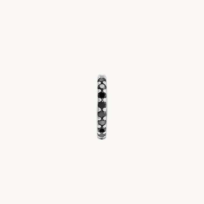 Shine On Black Diamond Huggie Hoops in sterling silver with black diamonds, alternate angle detail view 2