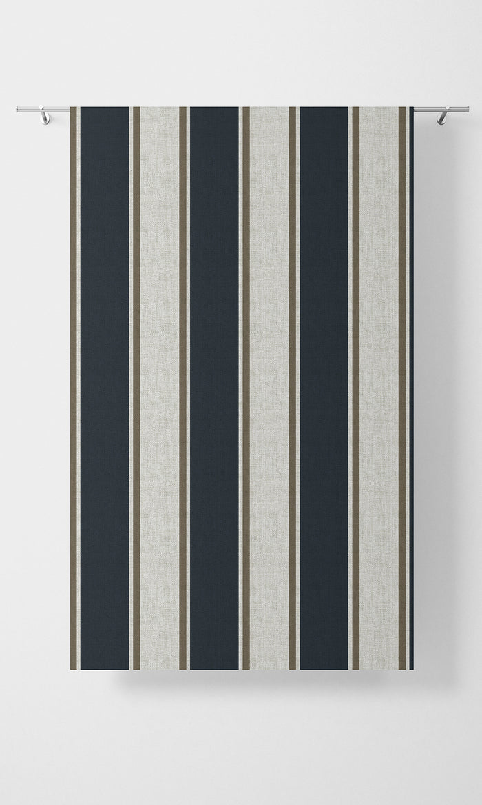 Geometric Pinch Pleat, Rod Pocket, Eyelet Curtains (Navy Blue/ Brown)