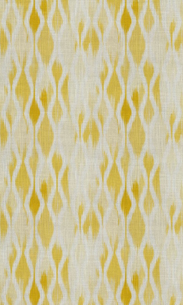 Ikat-Style Fabric Material By the Metre (White/ Yellow)