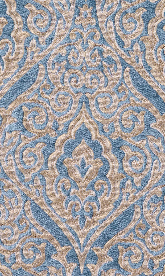 Damask Velvet Home Textile Fabric Material By the Metre (Beige/ Blue)
