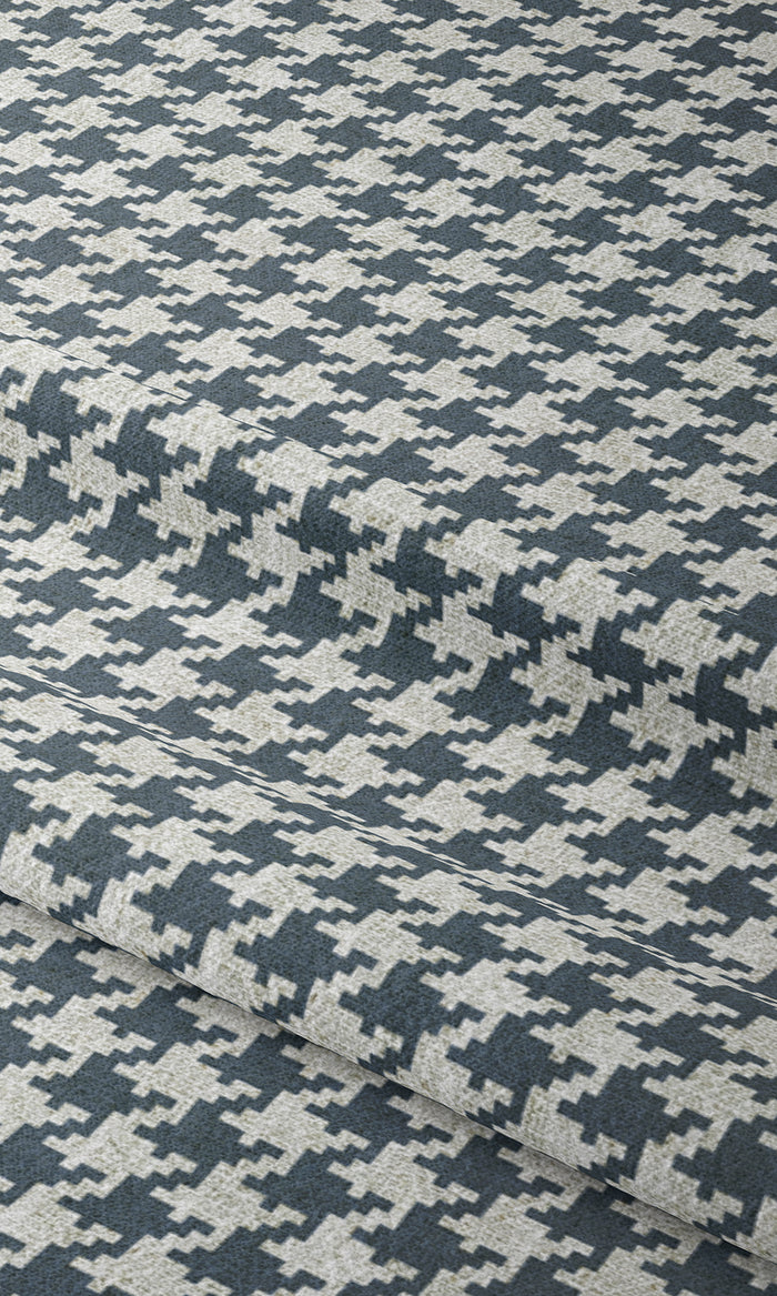 Houndstooth Window Treatments Fabric By the Metre (Petrol Blue/ White)