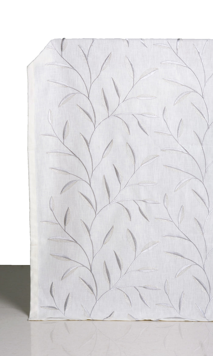 Floral Embroidery Window Treatments Fabric By the Metre (White/ Cream)