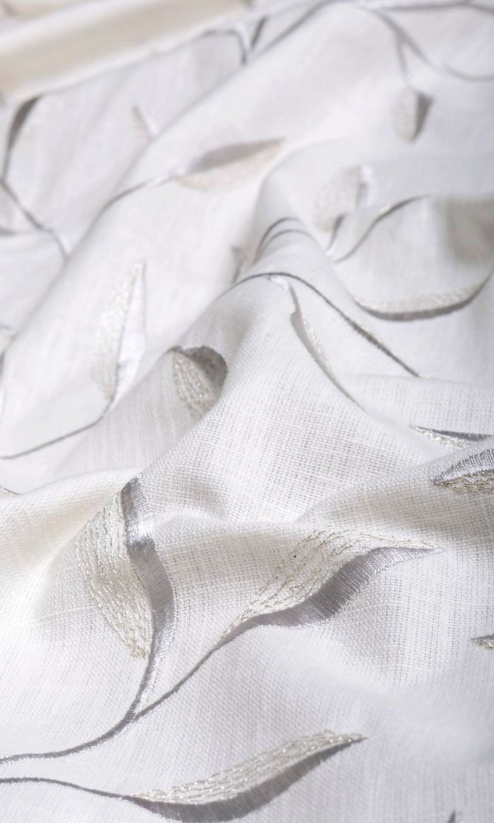 Floral Embroidery Home Textile Fabric Material By the Metre (White/ Cream)