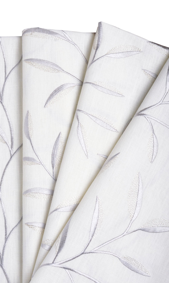 Floral Embroidery Fabric Material By the Metre (White/ Cream)