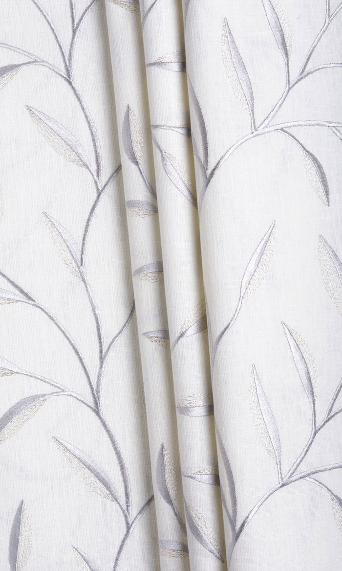 Floral Embroidery Fabric By the Metre for Curtains & Drapes (White/ Cream)
