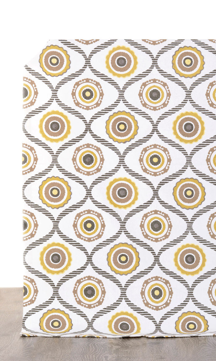 Printed Cotton Drapes (Ocher Yellow/ Gray/ Brown)