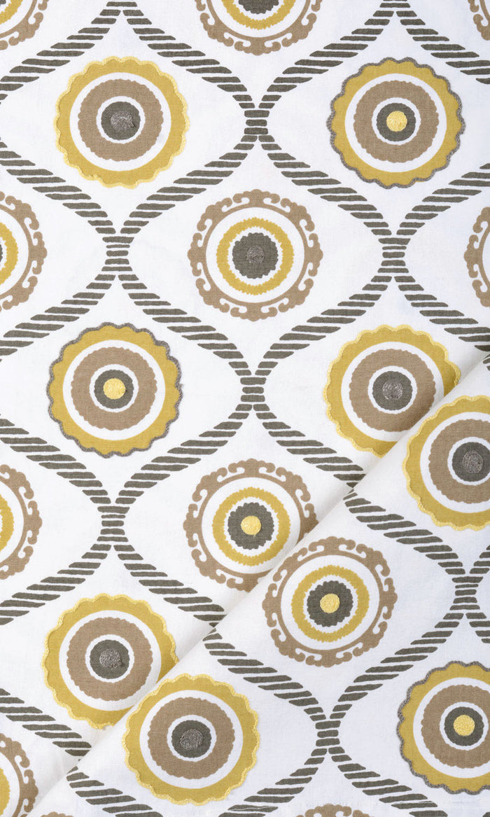 Printed Cotton Drapes for Living, Bedroom, Kitchen, Bathroom (Ocher Yellow/ Gray/ Brown)