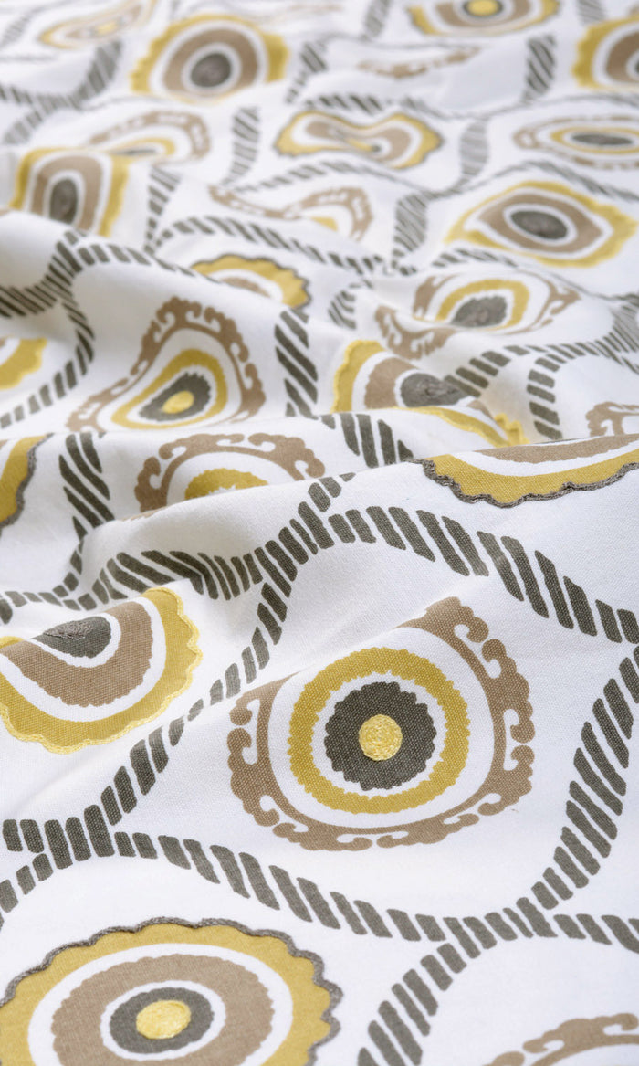 Printed Cotton Curtains / Drapes / Window Drapery Panels (Ocher Yellow/ Gray/ Brown)