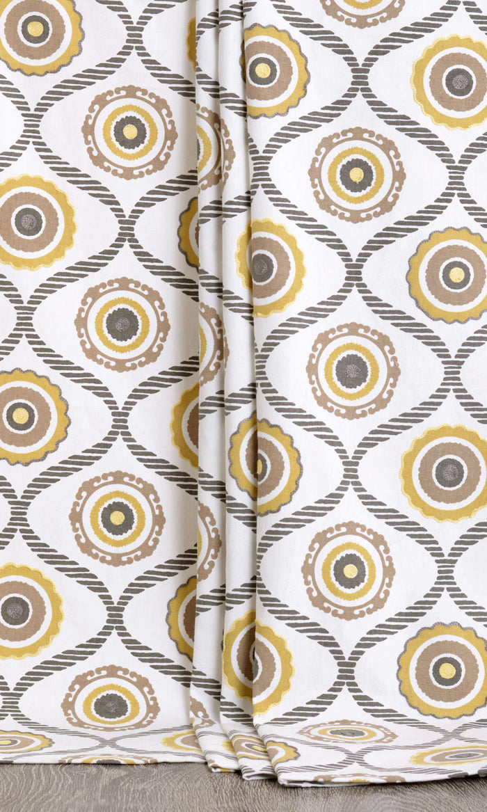 Printed Cotton Made-to-Measure Curtains (Ocher Yellow/ Gray/ Brown)