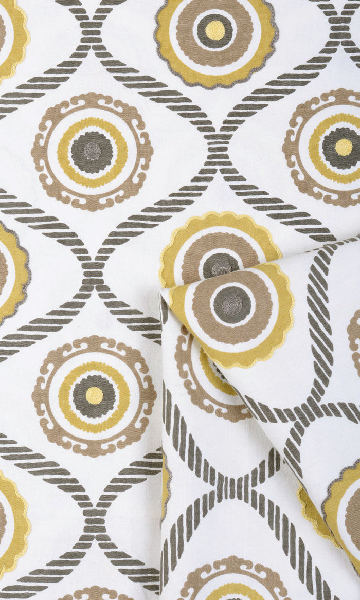 Printed Cotton Any Size Style Curtains (Ocher Yellow/ Gray/ Brown)