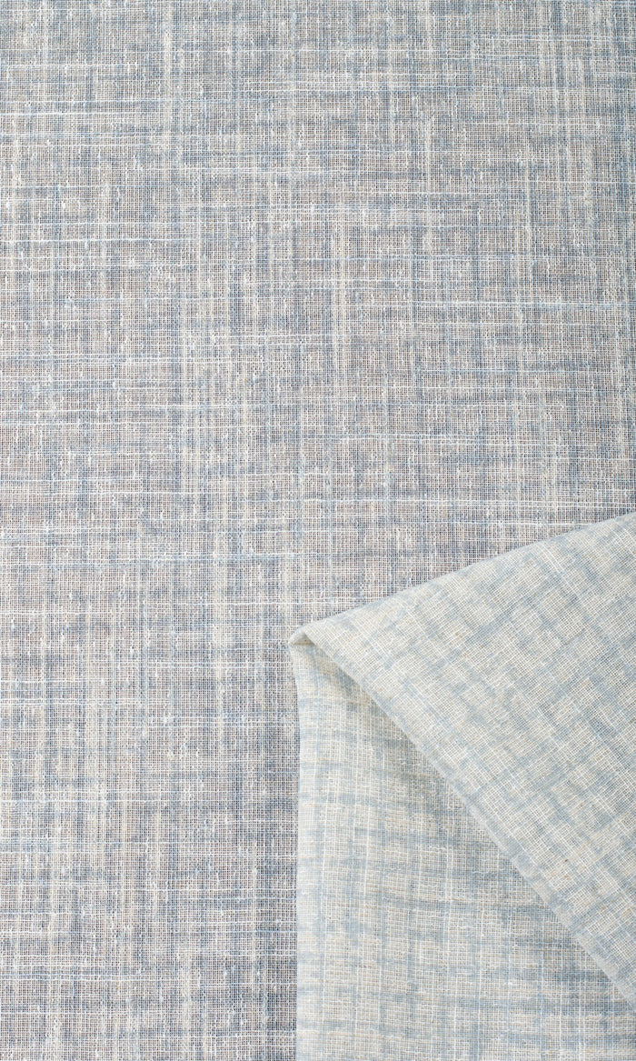 Checked Sheer Fabric Material By the Metre (White/ Turquoise Blue)