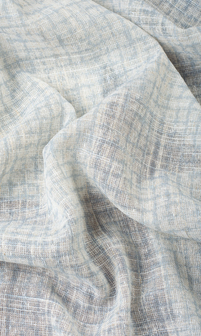 Checked Sheer Fabric By the Metre for Curtains & Drapes (White/ Turquoise Blue)