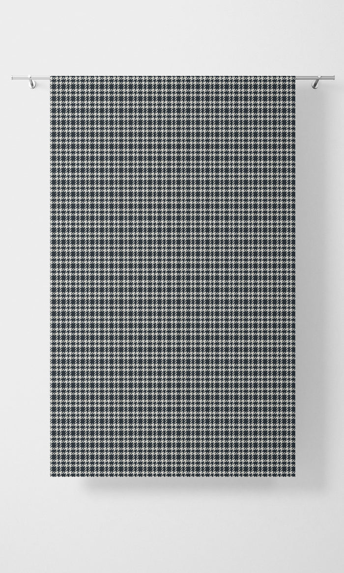 Checkered Pinch Pleat, Rod Pocket, Eyelet Curtains (Midnight Blue/ White)