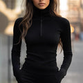 Slim-fit Stretch Slimming Zipper Collar Knitted Bottoming Shirt Top T-shirt