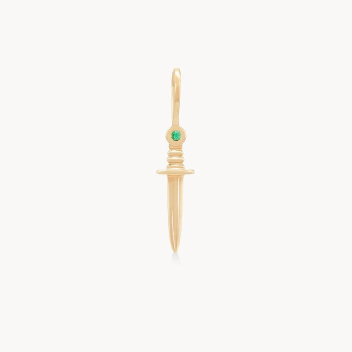 Small Dagger Charm with Emerald in 10k yellow gold
