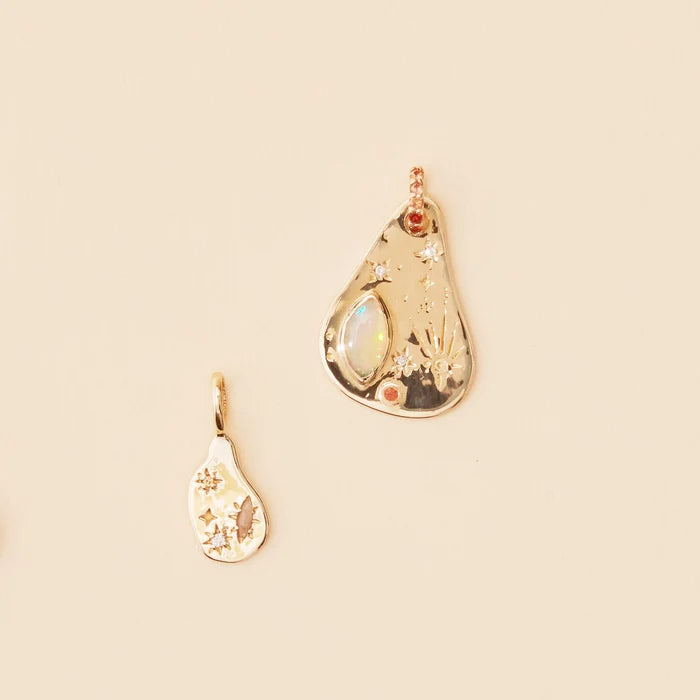 Large Fire Element Charm in 10k yellow gold, studio detail view 2