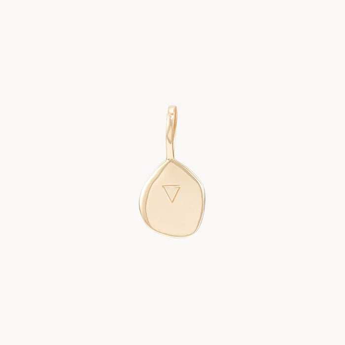 Small Water Element Necklace Charm in 10k yellow gold, alternate angle detail view