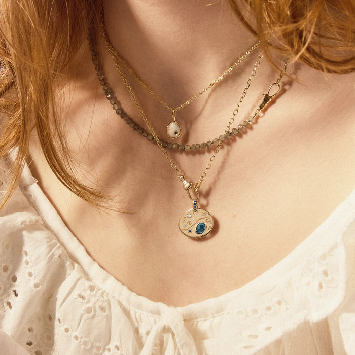 Small Water Element Necklace Charm in 10k yellow gold, alternate angle detail view 3