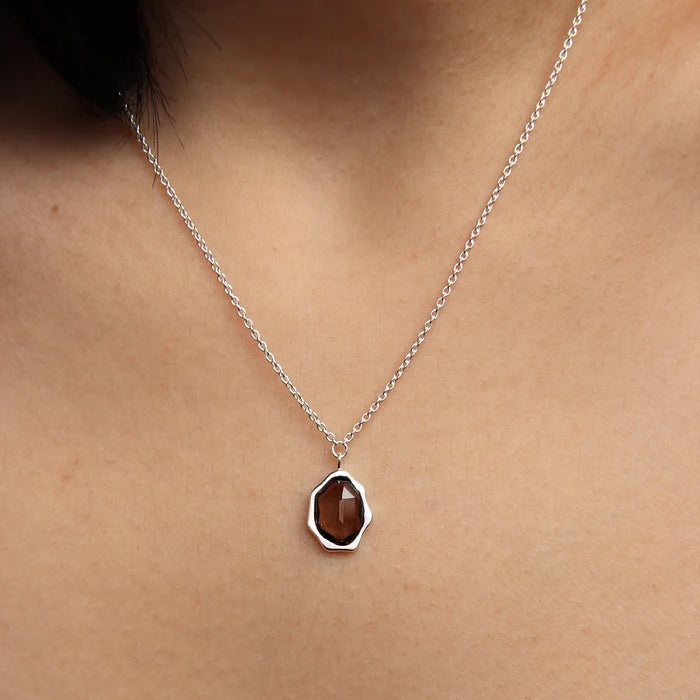 Smoky Quartz Mood Necklace Silver in sterling silver with smoky quartz, alternate angle detail view